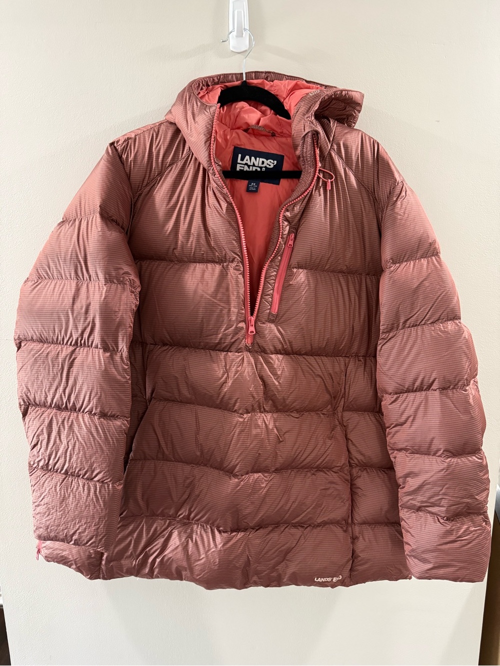 Lands' End Women's Rose-Pink Quilted Hooded Puffer